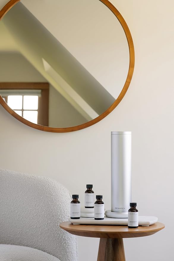 AromaTech New AroMini BT Plus Scent Diffuser w/Bluetooth – Cold-Air Diffusion Scent Machine for Home, Office, Hotel, Spa – Nebulizing Diffusion System for Essential Oil Blends (Silver)