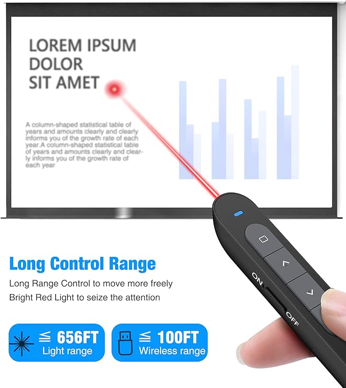DINOSTRIKE Wireless Presenter Remote Presentation Clicker,RF 2.4GHz USB Presentation Pointer with Volume Control Slide PowerPoint Clicker for Computer Laptop Mac