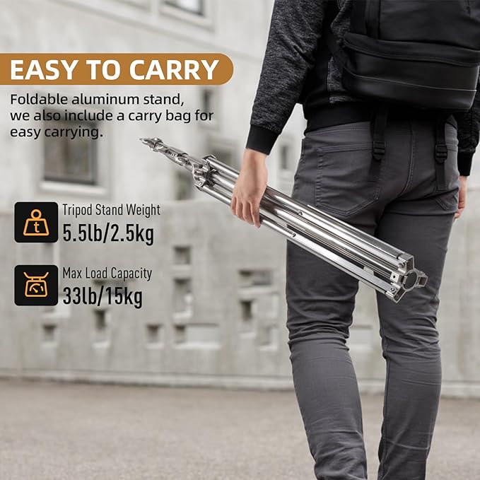 9.2ft/280cm Heavy Duty Light Stand - Spring Cushioned Light Stand, High Stable Light Stand Photography with Carry Bag, Stand Light for Strobe Light, Softbox, Reflector, Ring Light and Flashes