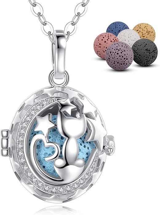 INFUSEU Aromatherapy Gifts Essential Oils Diffuser Jewelry for Women, Cute Animals Pendant Necklaces, 7 Lava Rocks Stones, 24" Chain