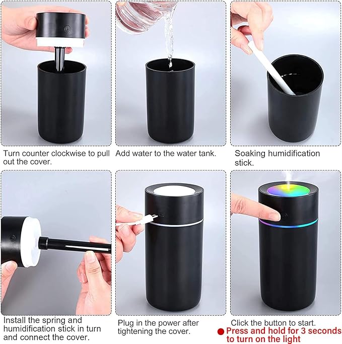 Mini Humidifier for Bedroom Portable with 7-color Lights, Auto Shut-Off Small Desk Humidifier [2 Mist Modes] Super Quiet USB Personal Humidifiers for Bedroom, Car, Office, Travel, Plants