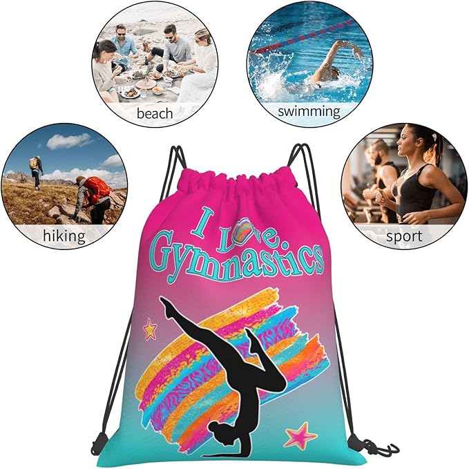 Gymnastics Drawstring Bags For Women Gymnast Drawstring Backpack Water Resistant String Bag Sports Gym Bag