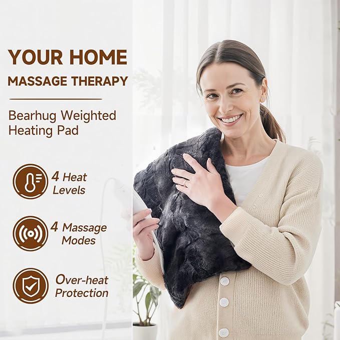 Heat Massaging Weighted Heating Pad for Back Pain Relief, Weighted Electric Heating Pad with Massaging Vibrations 12"x24" 3.7lb BPA-Free Non-Toxic Beads, 4 Heat Settings, 4 Massage Modes, 2h Auto-Off