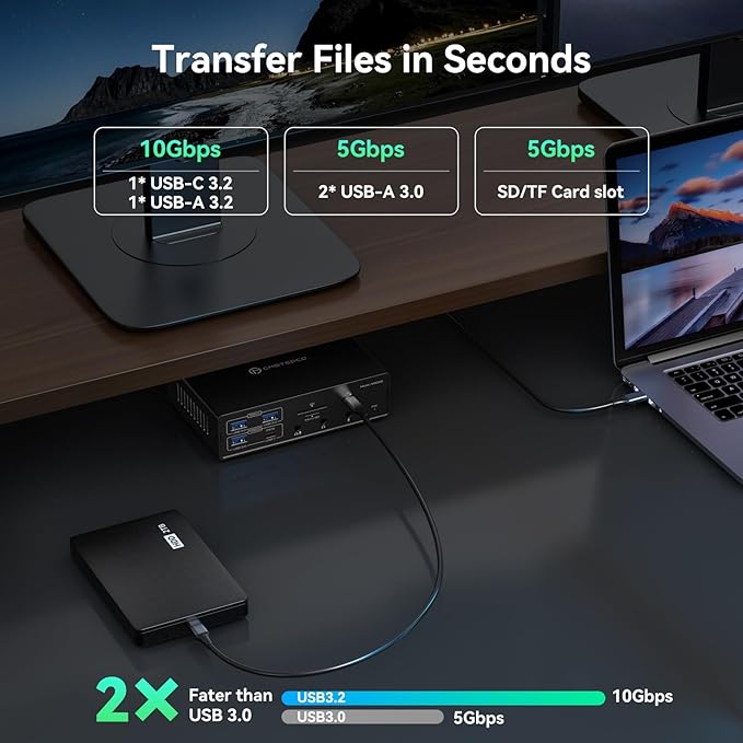 Thunderbolt Docking Station 3 Monitors 4K@60Hz for M1 M2 M3 M4 MacBook Pro/Air with DisplayLink Technology, 19 in 1 USB C Dock with 2 HDMI & 2 DisplayPort, PD 100W, QC 18W, USB 3.2 10 Gbps