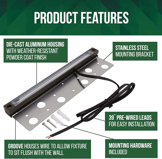 GKOLED 12 Inch LED Hardscape Lighting, Low Voltage Paver Wall Step Lights, 22pcs LED Chips for Even Light Distribution, 2700K Warm White, 12V AC/DC (8-Pack)