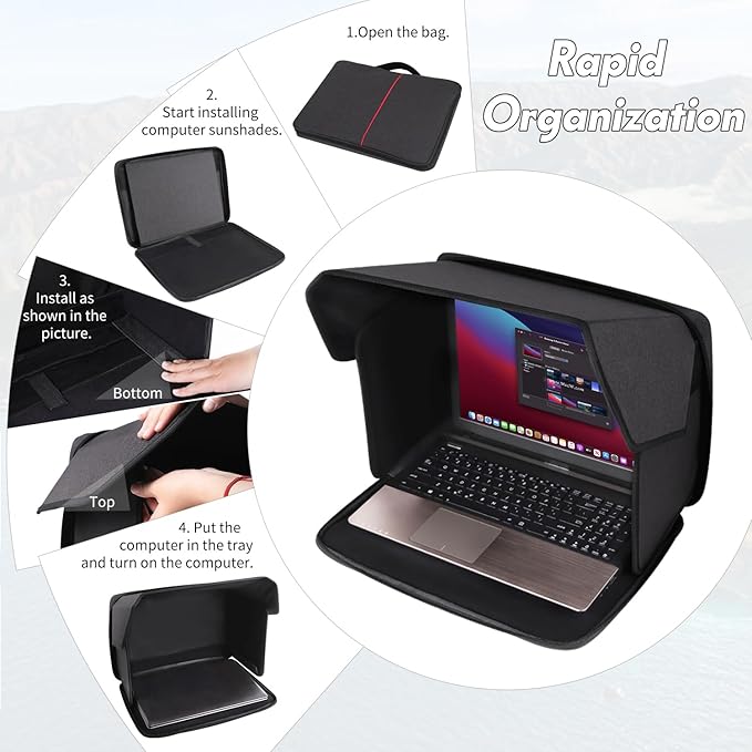 Laptop Sun Shade,Laptop Sun Glare Shield Privacy Screen Hood Laptop Sunshade Bag for Working Outside Outdoor Foldable Laptop Shield Cover Outside (Patent Pending)