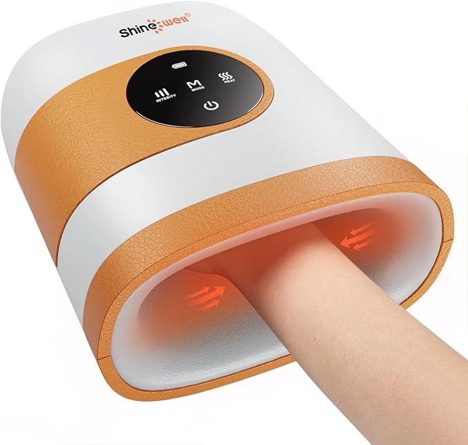 SHINE WELL Hand Massager for Arthritis and Carpal Tunnel, with Heat and Compression,3 Modes 3 Intensities 2 Heat Levels Finger Massager, Gifts for Women
