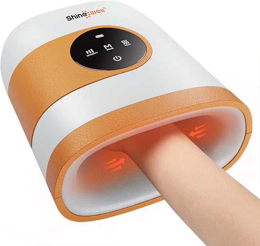 SHINE WELL Hand Massager for Arthritis and Carpal Tunnel, with Heat and Compression,3 Modes 3 Intensities 2 Heat Levels Finger Massager, Gifts for Women