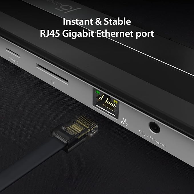 j5create USB-C 4K HDMI Docking Station (9-in-1), 4K HDMI, 5Gbps USB-A x3, Card Reader, PD 100W, Gigabit Ethernet, Combo Audio Jack, for MacBook, and Windows USB-C Laptop (JCD533)