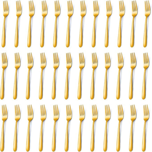 Pleafind 36 Pieces Gold Dinner Forks Set (8 inch), Forks Silverware, Mirror Polished Fork Set, Small Forks for Home, Kitchen, Restaurant, Dishwasher Safe