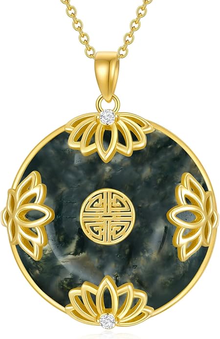 Jade Lotus Necklace for Women 14k Gold Plated Sterling Silver Good Fortune Jade Jewelry Birthday Christmas Gifts for Women Mom Wife