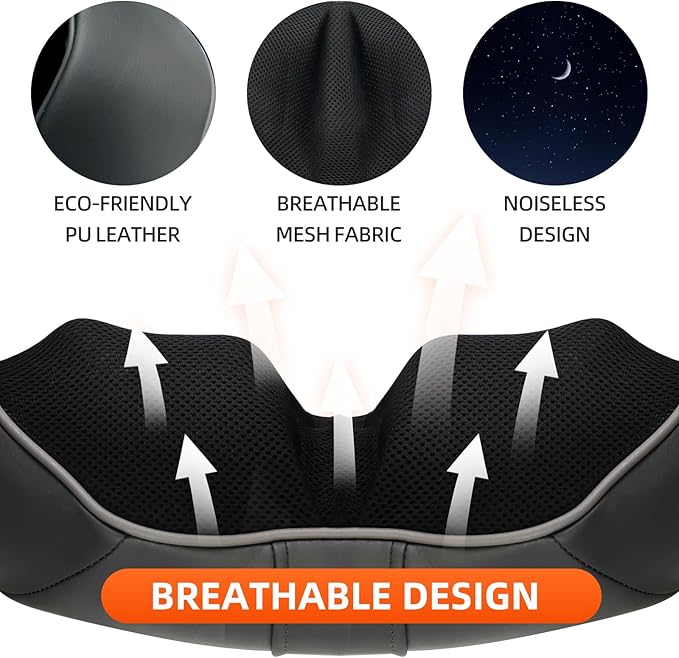 Cordless Shiatsu Neck & Back Massager for Pain Relief Deep Tissue with Heat, 3D Kneading Massage Pillow Back Shoulder Massagerfor Body Muscle, Use for Home Office Car, Gifts for Mom Dad