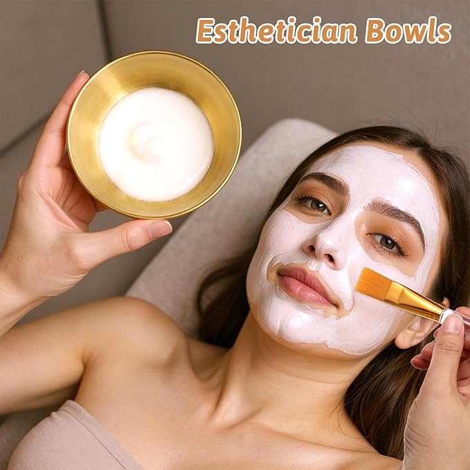 24 Pcs Esthetician Supplies for Facials Include 8pcs Facial Brushes Estheticians 8pcs Flat Brushes 8pcs Gold Facial Bowls Esthetician for Women Facial Mask Mixing Tools