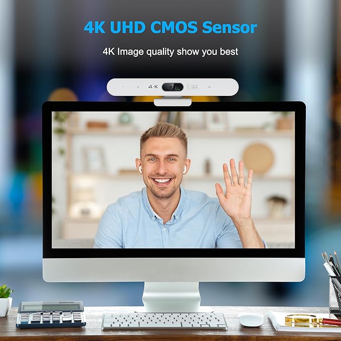 Conference Room Camera, All-in-One 4K Webcam with Microphone and Speaker, AI Tracking and Auto Framing, Wide Angle of View, Plug and Play USB Webcam for PC, Mac, Meetings, Teams, Zoom & Webex (White)