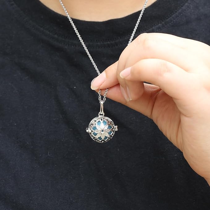 2 PCS Aromatherapy Essential Oil Diffuser Necklace Hollow Ball and Small Heart Shape Colored Lava Stone Pendant Necklace for Women…