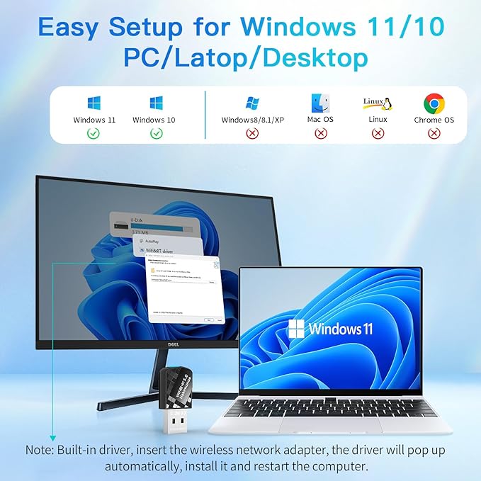 2-in-1 USB AX900Mbps WiFi 6 Bluetooth Adapter for PC, Latest Bluetooth 5.4 Wi-Fi 2.4G/5GHz Dual Band Wireless Network Dongle for Windows 11 10 Laptop Desktop, Plug n Play w/Built-in Driver