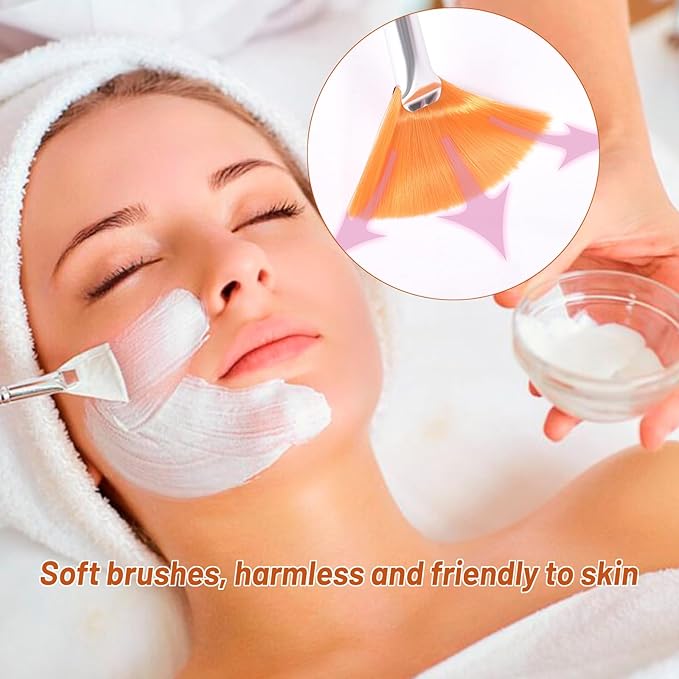 20 Pieces Fan Brushes Facial Applicator Brush Soft Makeup Mask Acid Applicator Brush Esthetician Cosmetic Brush for Mud Cream, Makeup Peel (Brown)