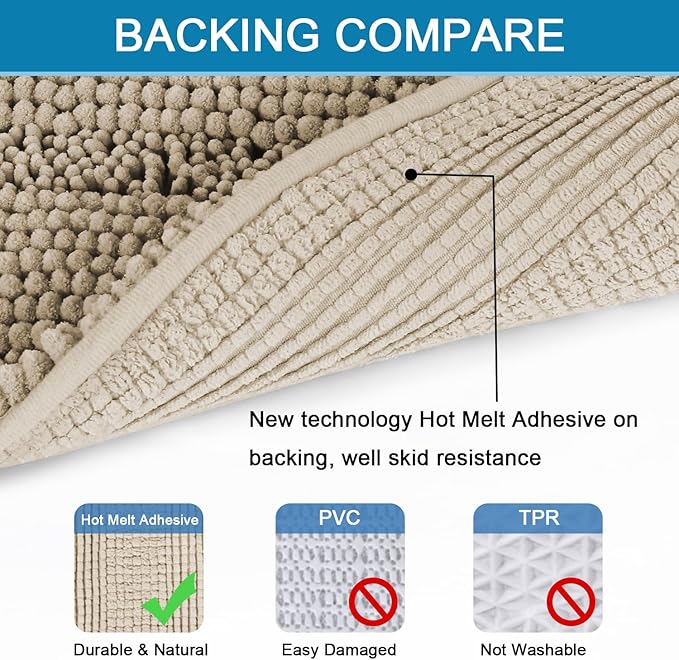 H.VERSAILTEX Bathroom Rug Sets 2 Piece Bath Mats Non Slip Thick Soft Chenille Striped Bath Rug achine Washable Shower Floor Rugs for Tub, Shower and Floor (Fog, 36"x24" Plus 20"x24" U)