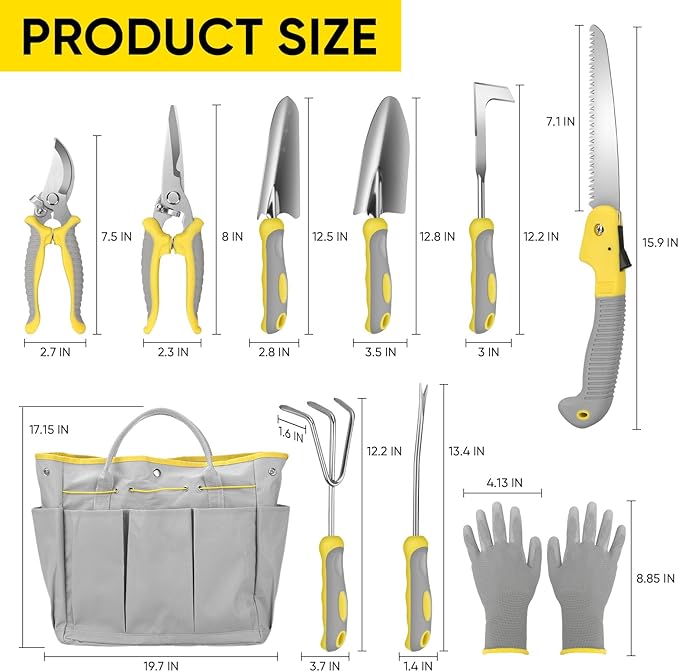 Blumway Garden Tool Sets, 10 Piece Heavy Duty Gardening Tool Set, Stainless Steel Gardening Hand Tools with Garden Tool Bag, Garden Tool Kit for Gardening Supplies,Ideal Garden Gifts for Women Men
