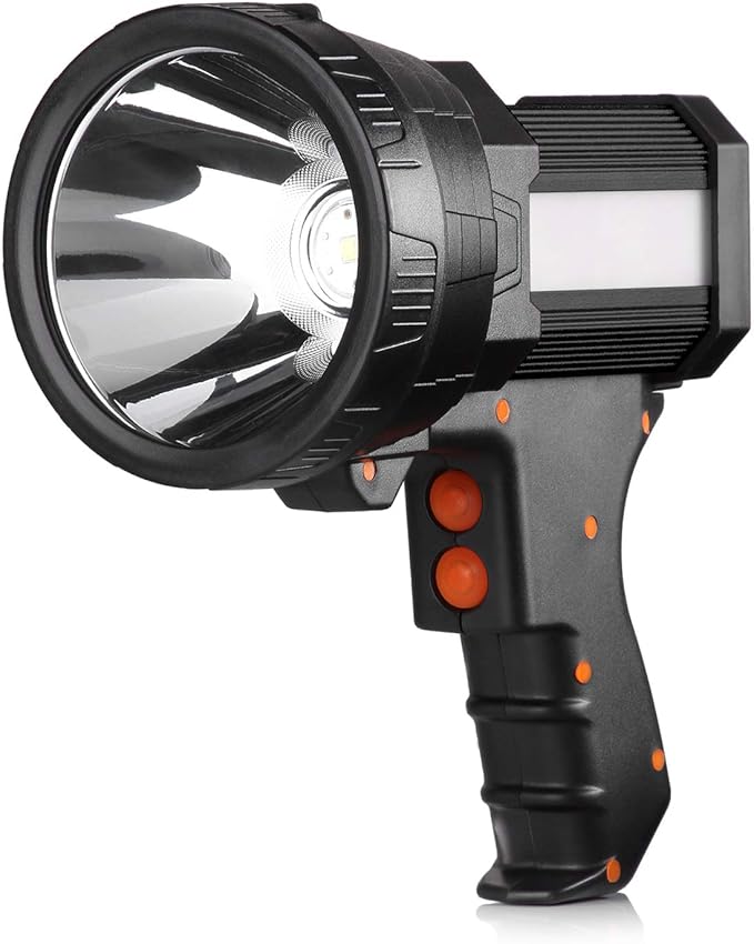BUYSIGHT Rechargeable Spotlight, 1000,000 -Lumen Spot Lights Hand held Large Flashlight Handheld Spotlight Lightweight and Super Bright Flashlight (Aluminium_Alloy Black)
