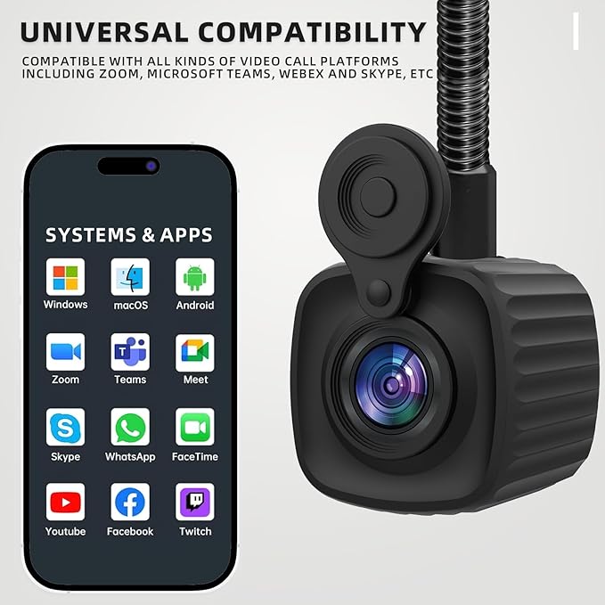 Webcam 4K Eye Center Cam Middle Autofocus Flexible Gooseneck Arm Center Camera Noise-Canceling Mic, USB Plug-and-Play & Privacy CoverZoom/Teams for PC Conferencing, Home Office Work, Remote Calls