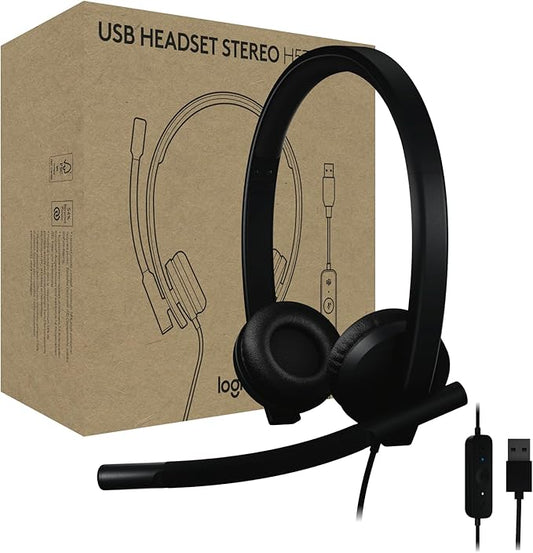 Logitech H570e USB Headset with Microphone for PC and Mac, USB-A Wired Headset with Stereo Sound, Noise-Canceling Mics and Inline Controls, Certified for Microsoft Teams, Black
