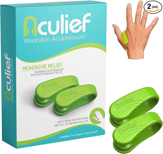Aculief Wearable Acupressure Clip - Portable Stress Support & Acupressure Clip for Thumb - Adjustable Fit for Hand Pressure Point - Pack of 2, Regular, Green