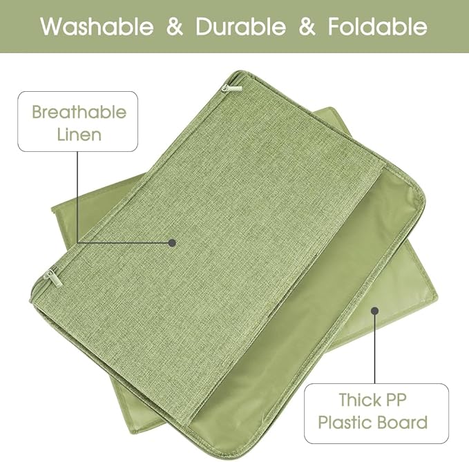 ANMINY Storage Bins with Zipper Lids 36 Qt Lidded Fabric Storage Boxes Baskets Cubes with Handles Collapsible Washable Cotton Linen Closet Shelf Clothes Organizer Containers - Green, Large