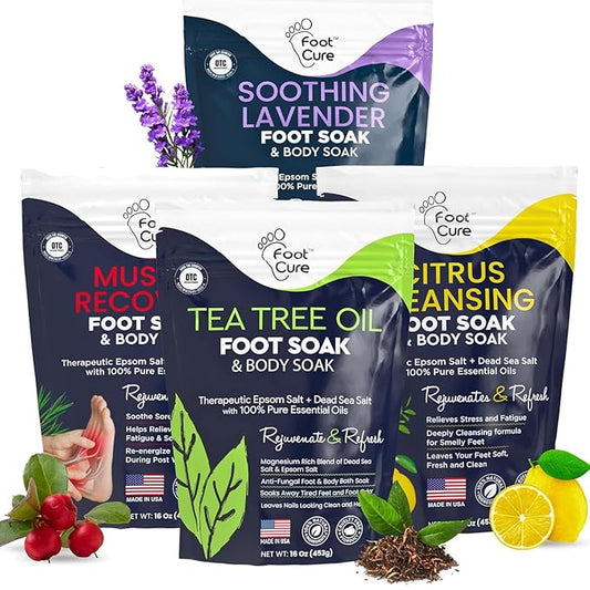Premium Epsom Salt Foot Soak - Tea Tree Oil Foot Soak for Athletes - Relaxing Foot Bath with Fungal Support - Foot Soaking Salts & Oils - Soothing for Tired Feet & Calluses - Refreshing Spa Experience