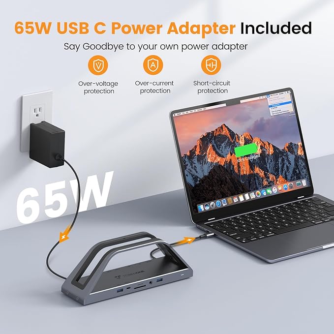 TobenONE 14-in-1 MacBook Pro/Air Docking Station Dual 4K Monitor, Vertical Laptop Docking Station Stand for MacBook Pro/Air M1/M2/M3/M4, USB C Dock with 65W Power Adapter,2 HDMI,VGA,5Gbps USB,RJ45