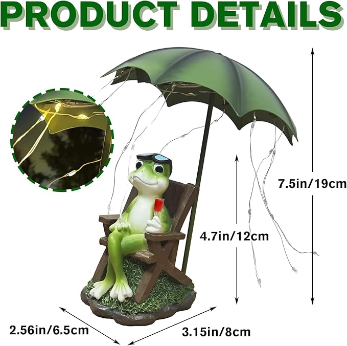 Solar Frog Outdoor Garden Statues Yard Decor - Solar Lantern LED Red Wine Frogs Umbrella Figurine with Lights Waterproof, Animal Statue Decoration Ornaments for Patio/Lawn Balcony/Backyard/Home