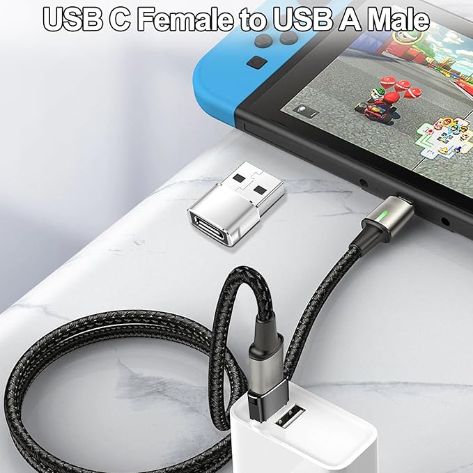 USB to USB C Adapter,Type C Female to A Male OTG Charger Converter for PlayStation 4,Apple Watch Ultra 8 9,iPhone 16 15 14 13 Pro Max,Samsung S24 S23,AirPods,iPad,Car Play-White