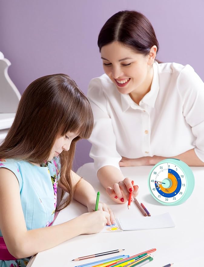 Visual Timer for Kids, 60-Minute Countdown Timer for Classroom Office Kitchen, Desk Timer Kids Time Management Tools with Silent Operation, Pomodoro Time Rainbow Pattern