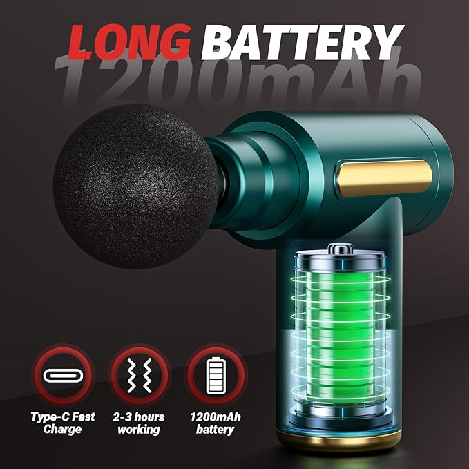 Massage Gun, Small Travel Tool, Massage Gun Deep Tissue,Percussion Handheld Portable Muscle Massager Tool for Full Body Pain Relief, Ideal Gifts for Men, Women(Green)