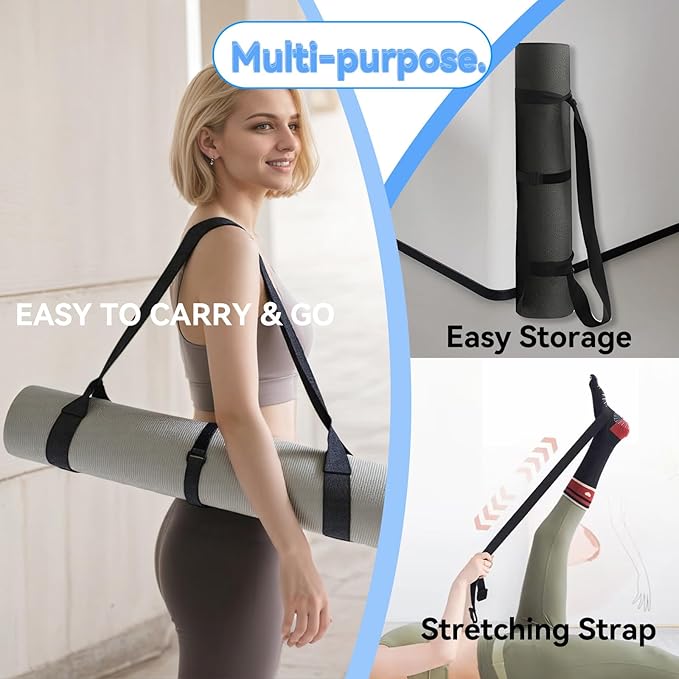 Adjustable Yoga Mat Strap Carrier, Thick Wide Yoga Mat Holder with Hook-and-loop fastener for yoga enthusiast, Travel Gym, Black Non-Slip Yoga Straps for Carrying Mats