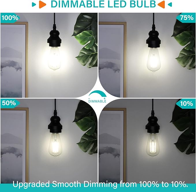 MAXvolador Vintage LED Edison Bulb Dimmable 60W Equivalent 850 Lumens, Neutral White 4000K 6W Antique ST58 Filament Light Bulbs, E26 Base, Pack of 4