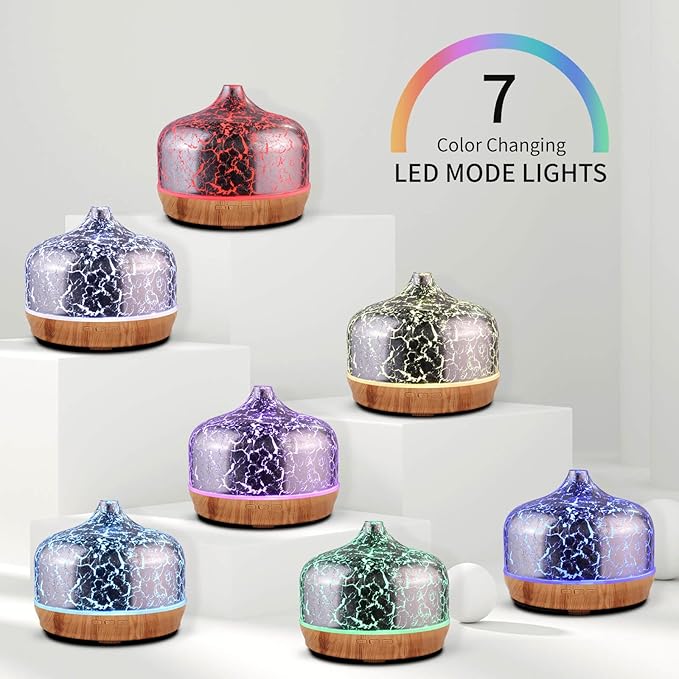 Porseme 500ml Essential Oil Diffuser Silver Plated Glass Aromatherapy Ultrasonic Humidifier - Auto Shut-Off, Timer Setting, BPA Free for Home Hotel Yoga SPA Gift