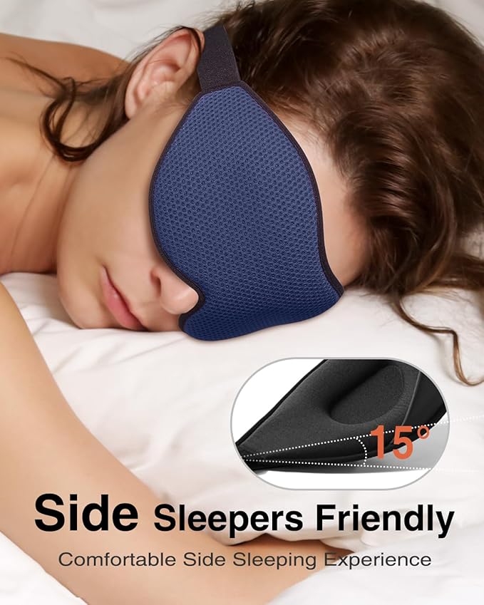 MABAO Sleep Mask for Side Sleeper, Eye Mask for Sleeping Women Men, 3D Contoured Cup No Eye Pressure 100% Light Blocking Sleeping Mask with Adjustable Strap Night Blindfold Flight, Travel, Nap, Blue
