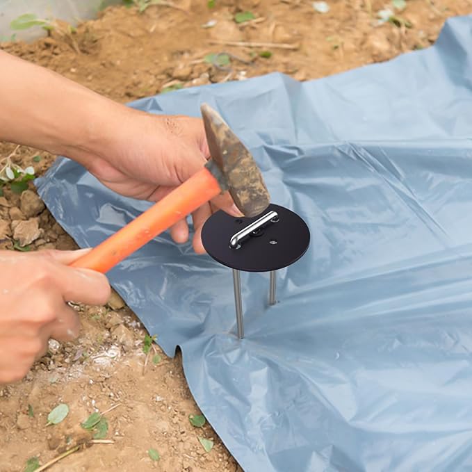 AAGUT 100 Pack Landscape Staples with Gasket Washer Caps, 6 Inch Vapor Barrier Stakes, Metal Garden Stakes Landscape Fabric Staples for Gardening Landscaping, Sod Fence Yard Lawn Ground Weed Mat Pins