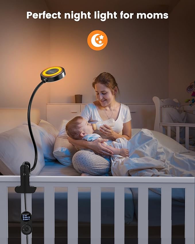 Glocusent 72 LED Clip on Lamp with Remote, Reading Light with Amer Ring Night Light, 3 Colors & 5 Dimmable Desk Lamp with Clamp, Auto-Off Timer for Night Reading, Bed Light for Headboard/Dorm/Bunk