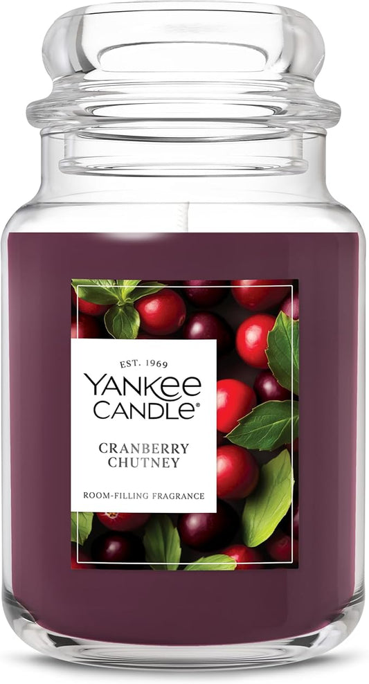 Yankee Candle Large Jar Scented Candle with up to 150 Hour Burn Time, Premium Plant Wax Blend for Consistent Burn, 22 oz Jar Candle with Room Filling Fragrance, Cranberry Chutney