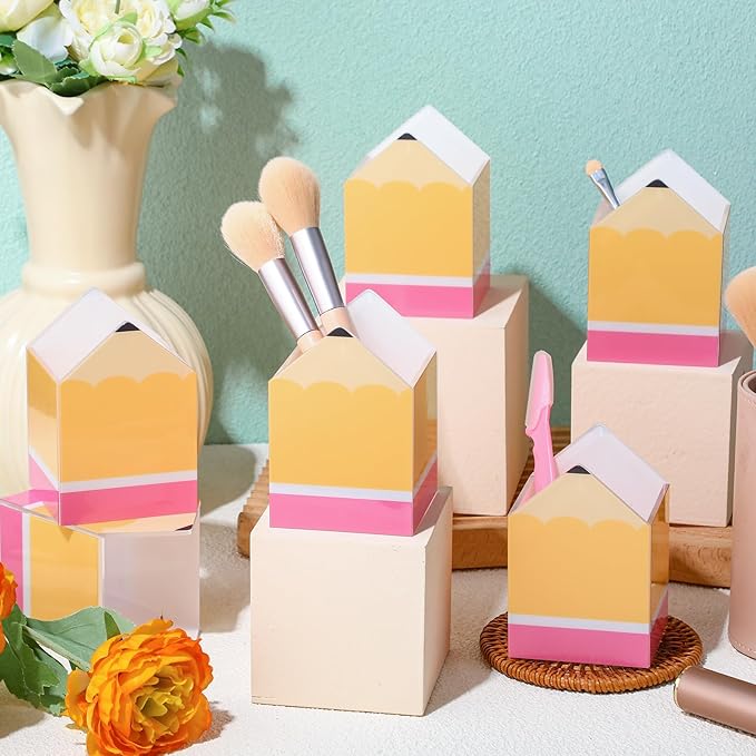 Sherr 10 Pcs Pencil Shaped Pen Holders, Acrylic Pencil Organizer Cups, Cute Creative Stationery Storage, Appreciation Gifts for Teacher Student School Classroom Office Home Desktop Supplies (Classic)