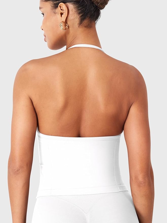 YEOREO SoftHue Impact Longline Strappy Top Women's Halter Workout Tank Tops Backless Gym Longline with Adjustable Strap