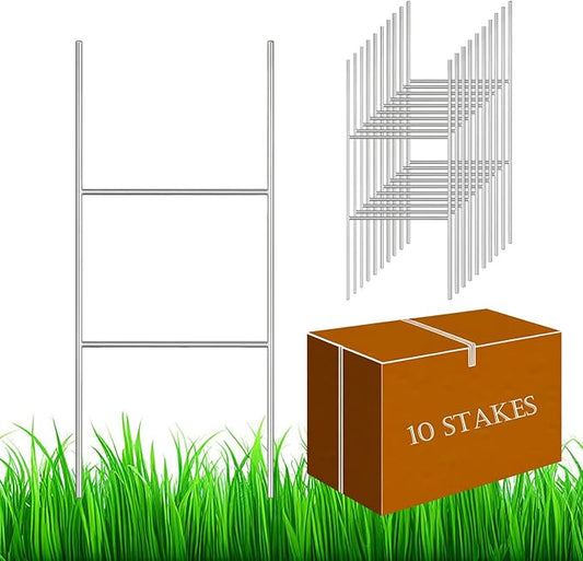 10 Pack H Frame Wire Stakes 20"x10", Metal Yard Sign Stakes for 4mm,5mm and 6mm Corrugated Plastic Yard Signs