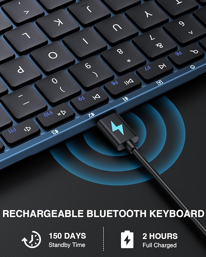 ProtoArc Foldable Bluetooth Keyboard, XK01 Folding Wireless Portable Keyboard with Number Pad, Full-Size Travel Keyboards for Windows iOS Android Tablet Smartphone Laptop PC - Dark Blue