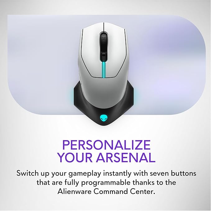 Alienware Wired/Wireless Gaming Mouse AW610M - 16000 DPI, Optical Sensor, Ambidextrous, 7 Buttons, 3-ZONE 16.8m AlienFX RGB Lighting, Edge-Free Design, Ergonomic - Lunar Light