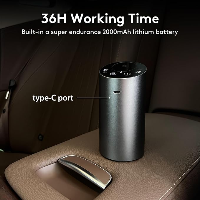 Waterless Car Diffuser, Waterless Diffusers for Essential Oils with Timer & No Leakage Tech, Super Quiet Cordless Aromatherapy Essential Oil Diffuser Battery Operated for Car, Room