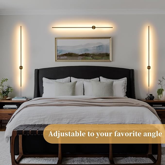 Dimmable Plug in Wall Sconce Set of 2, Gold 39.37" LED Wall Light with Remote, Adjustable Color Temperature Brightness Wall lamp with Timer for Living Room,Bedroom and Accent Lighting