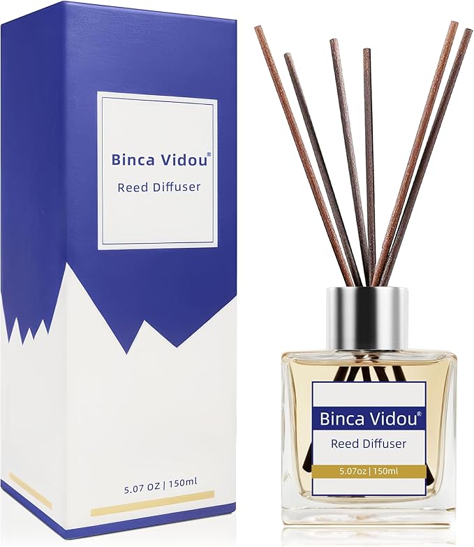 Binca Vidou Reed Diffuser Set, Bergamot Vanilla Lavender and Jasmine Scented Oil Reed Diffusers for Bedroom Living Room Office, Giftable & Stress Relief 150 ml/5.07 oz