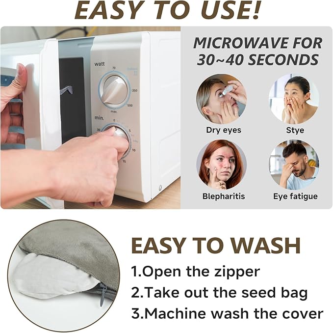 Eye Mask for Dry Eyes, Steam Warm Compress for Eyes Blepharitis & Stye, Microwave Moist Heating Pad for Eyes